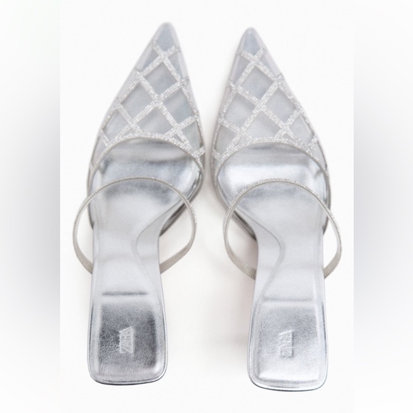 Zara RHINESTONE VINYL MULES. Silver. Size 7.5. New with Tags. - Picture 2 of 5
